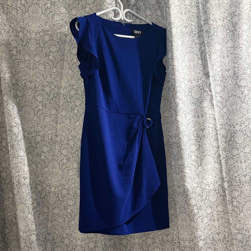 DKNY Royal Blue Mini Dress with Belted Waist